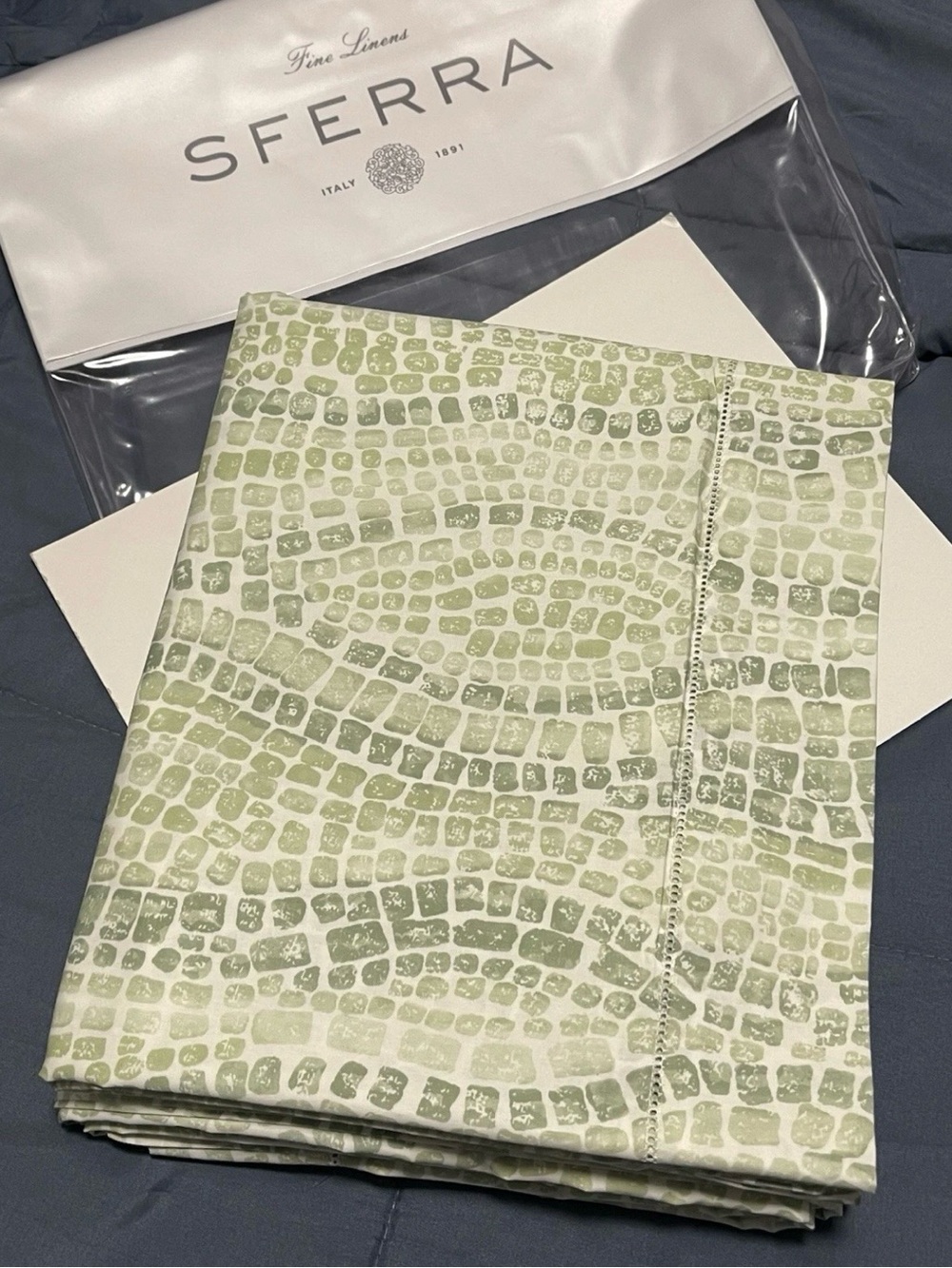 Sferra Scalamandré Printed Cobblestones Full/Queen Duvet Cover 88x92” Willow